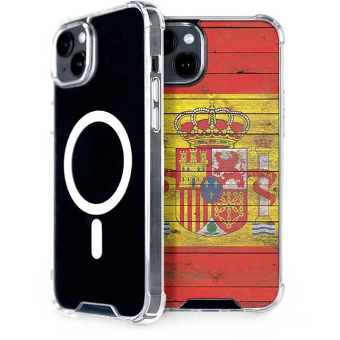 Spain Flag Dark Wood iPhone 15 Plus MagSafe Case
